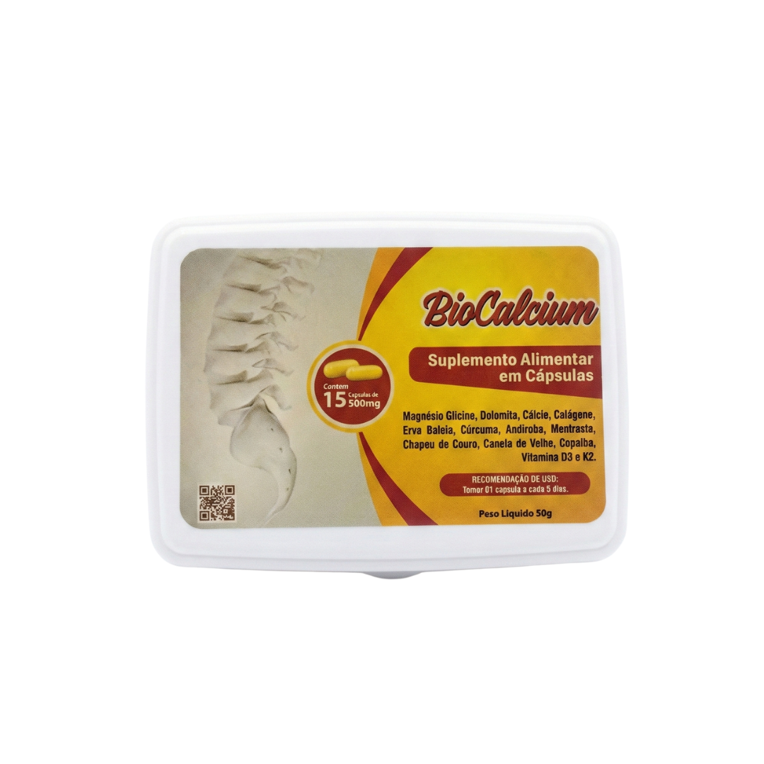 Embalagem oficial do BioCalcium, suplemento alimentar em cápsulas