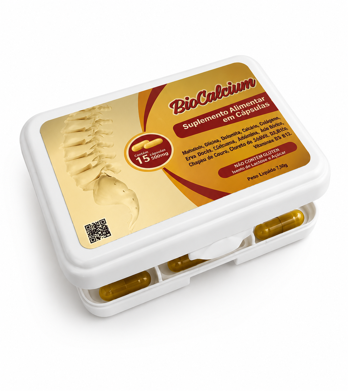 Embalagem oficial do suplemento BioCalcium em cápsulas